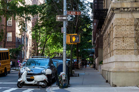 New York, City / USA - JUL 10 2018: Old Buildings of Hicks Street and Clark Street in Brooklyn Heights Neighborhood New York Cityのeditorial素材