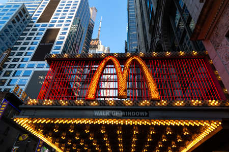 New York City / USA - JUL 13 2018: Times Square McDonald light street view in midtown Manhattanのeditorial素材