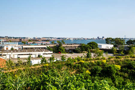 New York City / USA - JUL 14 2018: Brooklyn Skyline view from Outlook Hill on Governors Islandのeditorial素材