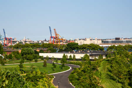 New York City / USA - JUL 14 2018: Brooklyn Skyline view from Outlook Hill on Governors Island
