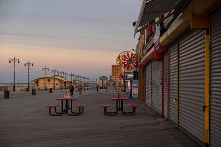 Brooklyn NY - USA - May 22 2019: Sunrise at boardwalk on Coney Island New York Cityのeditorial素材