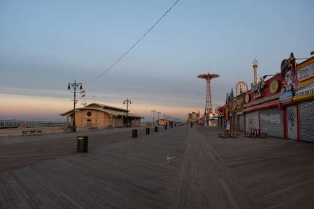 Brooklyn NY - USA - May 22 2019: Sunrise at boardwalk on Coney Island New York City