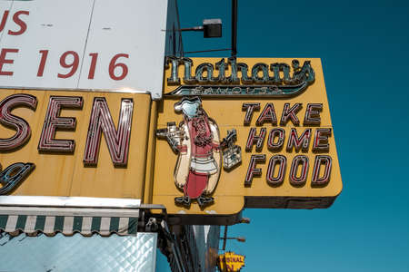 Brooklyn NY - USA - May 22 2019: Nathan's original restaurant at Stillwell Avenue in Coney Islandのeditorial素材