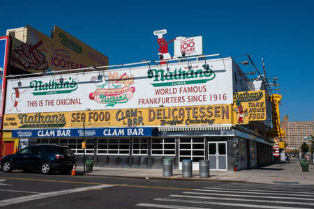 Brooklyn NY - USA - May 22 2019: Nathan's original restaurant at Stillwell Avenue in Coney Islandのeditorial素材