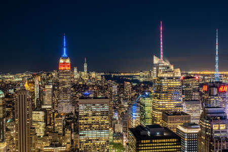 New York City - USA - May 24 2019: Dusck cityscape of midtown skyscrapers and buildingds view from rooftop Rockefeller Centerのeditorial素材