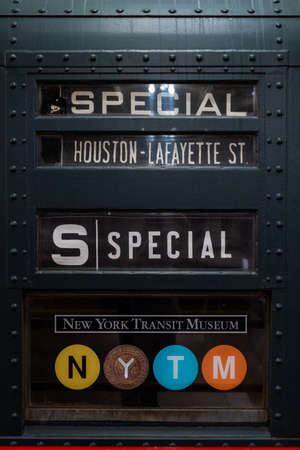 Brooklyn NY - USA - Jul 9 2019: Vintage subway train car in New York Transit Museum located in downtown Brooklynのeditorial素材