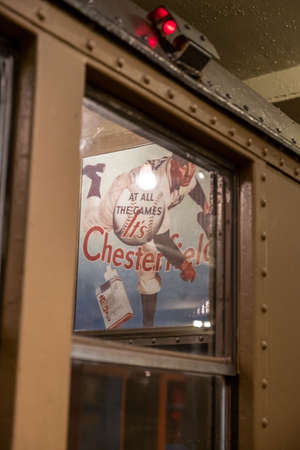 Brooklyn NY - USA - Jul 9 2019: Vintage subway train car in New York Transit Museum located in downtown Brooklynのeditorial素材