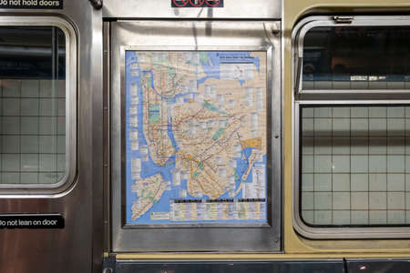 Brooklyn NY - USA - Jul 9 2019: Vintage subway train car in New York Transit Museum located in downtown Brooklynのeditorial素材