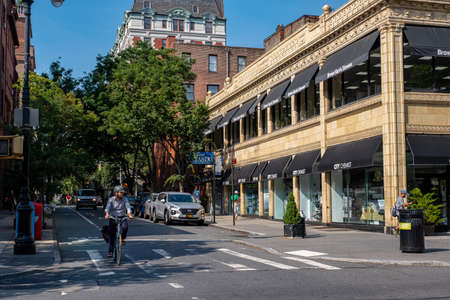 Brooklyn NY - USA - Jul 9 2019: Street scene and apartment buildings of Brooklyn Heights in summer...