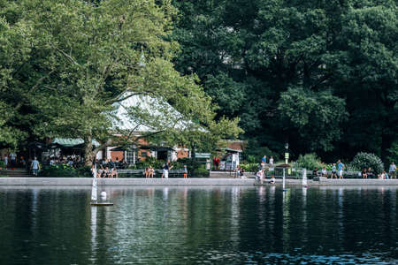 New York NY - USA - Jul 30 2019: Summer landscape in Conservatory Water Central Park New York City