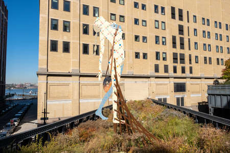 New York City - USA - Oct 24 2019: Fall foliage color of High Line Park Chelsea in Midtown Manhattan