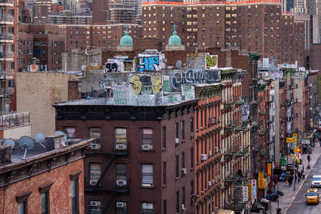 New York City - USA - Oct 18 2019: Bird eye view of buildings in Chinatown Lower Manhattanのeditorial素材