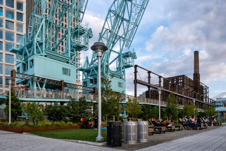 Brooklyn NY - USA - Aug 26 2019: Domino Park in Williamsburg Brooklyn, Old sugar factory