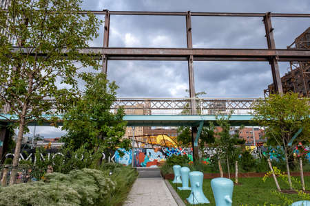 Brooklyn NY - USA - Aug 26 2019: Domino Park in Williamsburg Brooklyn, Old sugar factory