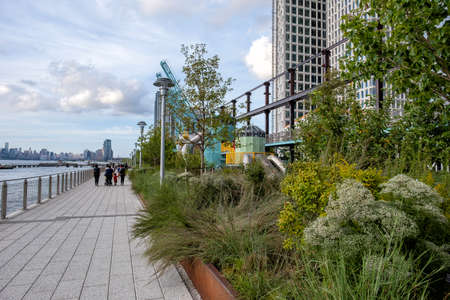 Brooklyn NY - USA - Aug 26 2019: Domino Park in Williamsburg Brooklyn, Old sugar factoryのeditorial素材
