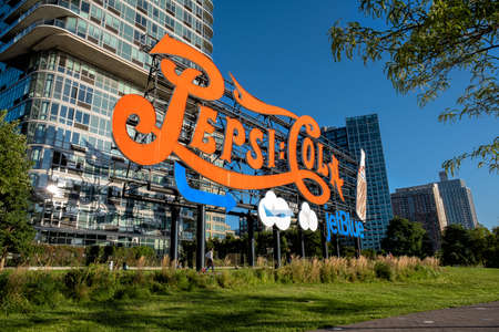 Queens NY - USA - Aug 29 2019: Pepsi Cola advertisement sign from an old bottling factory in Long...