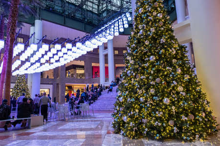 New York City - USA - Dec 6 2019: People waiting for the performing art in the winter garden at Brookfield Place in holiday seasonのeditorial素材