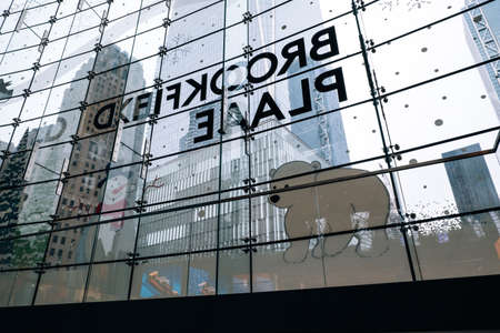 New York City - USA - Dec 6 2019: Holiday decorations of Brooklyfield Place in Lower Manhattan New York Cityのeditorial素材