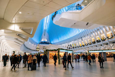 New York City - USA - Dec 6 2019: The Market at Westfield WESTFIELD World Trade Center Oculus in Christmas holiday seasonのeditorial素材