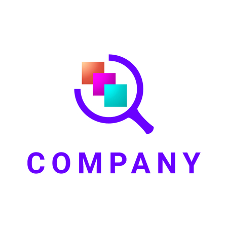 magnifying glass logo, orange, three paper in the middle.のイラスト素材