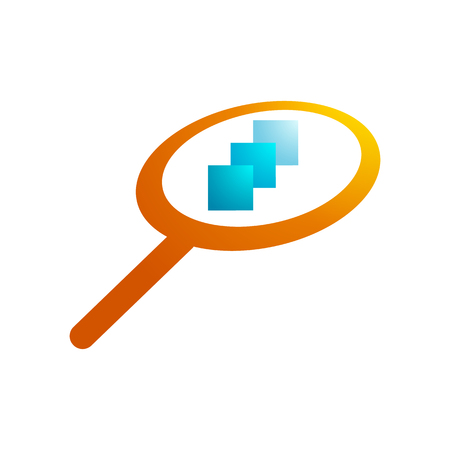 magnifying glass logo, orange, three paper in the middle.のイラスト素材