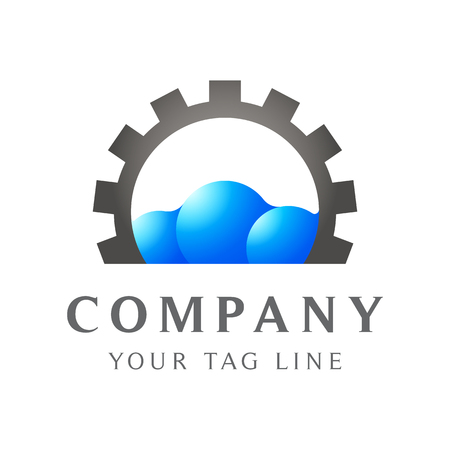 cloud logo with circle gear on it.のイラスト素材
