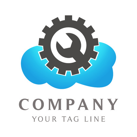 cloud logo with circle gear on it and garage equipment.のイラスト素材