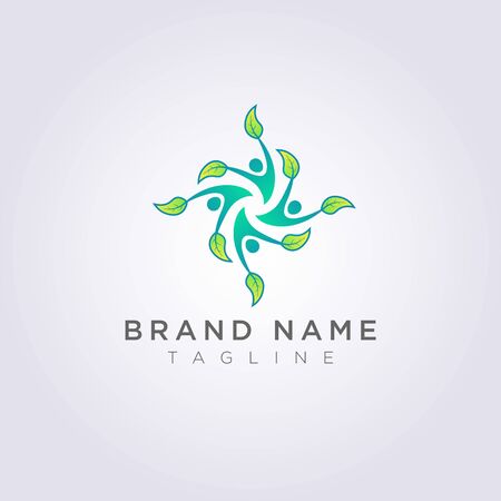 Logo Icon Design Four happy people dance with leaf hands.のイラスト素材