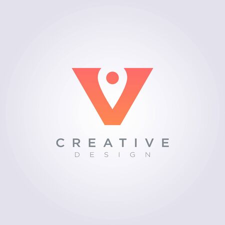 Pin Position Letter V Vector Illustration Design Clipart Symbol Logo Template.のイラスト素材