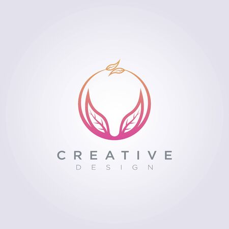 Circle with Leaf Vector Illustration Design Clipart Symbol Logo Template.のイラスト素材