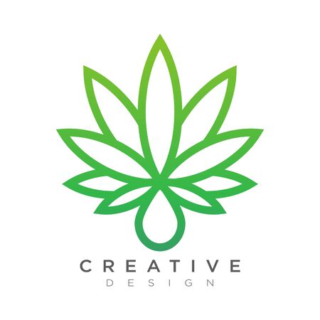 Vector of cannabis leaf with falling water drops. Design health and beauty logos for brands or labels.のイラスト素材