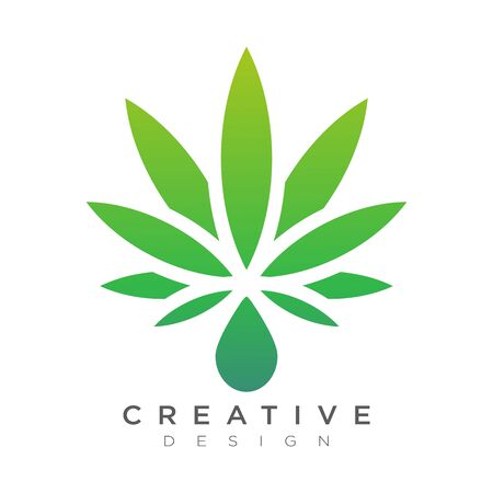 Vector of cannabis leaf with falling water drops. Design health and beauty logos for brands or labels.のイラスト素材