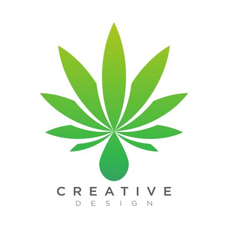 Vector of cannabis leaf with falling water drops. Design health and beauty logos for brands or labels.のイラスト素材