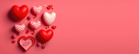 Valentine's day background and shiny 3d heart shape with small ornament for bannerの写真素材