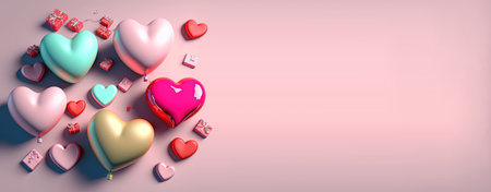 Valentine's day background and shiny 3d heart shape with small ornament for bannerの写真素材