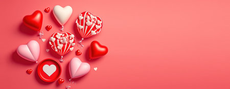 Valentine's day background and shiny 3d heart shape with small ornament for bannerの写真素材