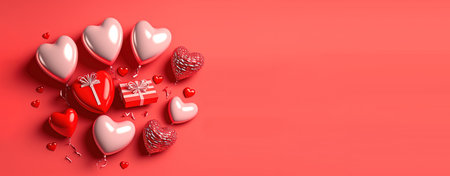 Valentine's Day banner with a sparkling red 3D heartの写真素材