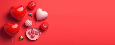 Valentine's Day banner with a striking red 3D heart shapeの写真素材