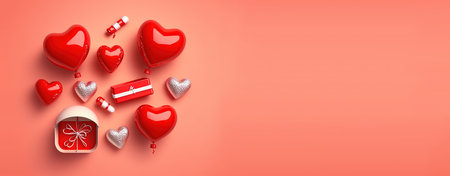 Valentine's Day banner with a striking red 3D heart shapeの写真素材