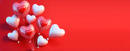 Valentine's Day illustration with a red 3D heart on a banner backgroundの写真素材