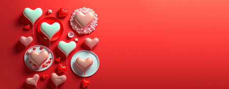 Valentine's Day banner with a 3D heart in a bold red colorの写真素材