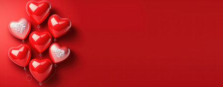 Valentine's Day illustration with a red 3D heart on a banner backgroundの写真素材
