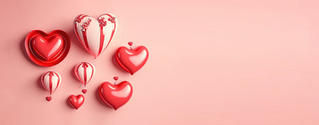 Happy Valentine's Day banner featuring a glossy red heart shapeの写真素材