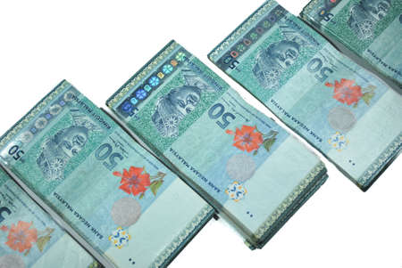 A bulk of MYR50 note isolated white background