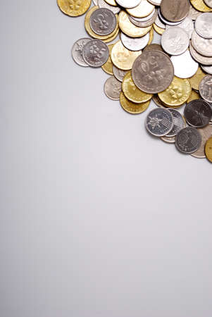 A bulk of MYR coin isolated with white background. Top view with copy spaceの写真素材
