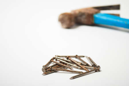 Nails on white background. Isolated with copy spaceの写真素材