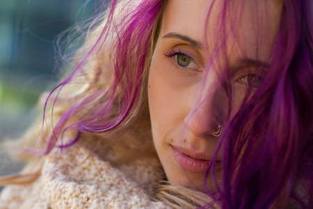 beautiful portrait of a girl with colored hairの写真素材