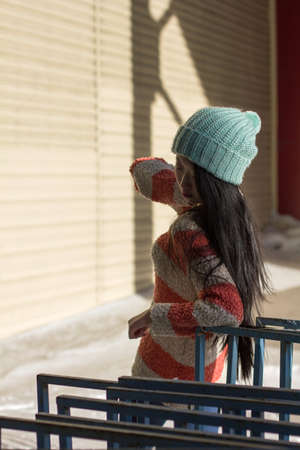 portrait of stylish Asian girl on the streetの写真素材