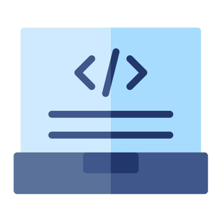 Isolated programming in flat icon on white background. Coding, laptop, scriptのイラスト素材