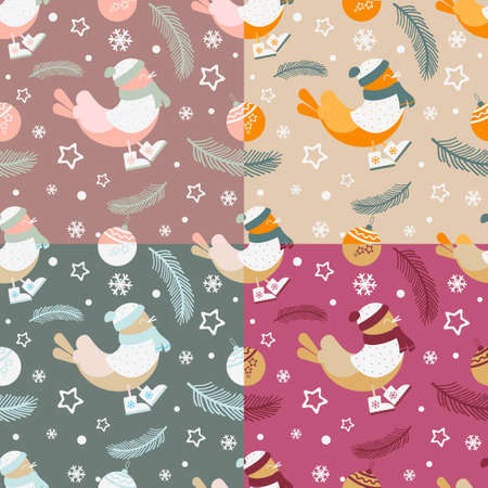 Christmas seamless pattern with a birdのイラスト素材